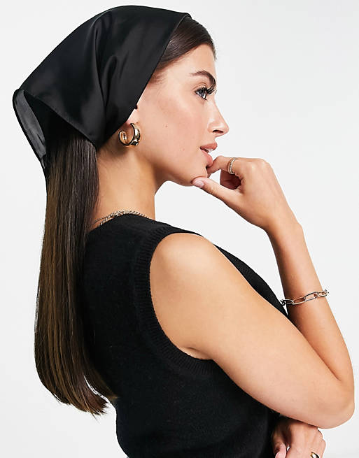 Mujer Accesorios para el pelo | Pañuelo para la cabeza y cuello negro de poliéster satinado reciclado de ASOS DESIGN - IX50908