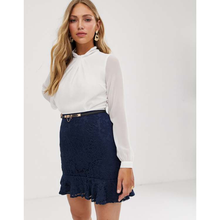 Paper Dolls 2 in 1 dress with lace skirt and flippy hem in white and navy ASOS