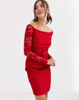 bardot red lace dress