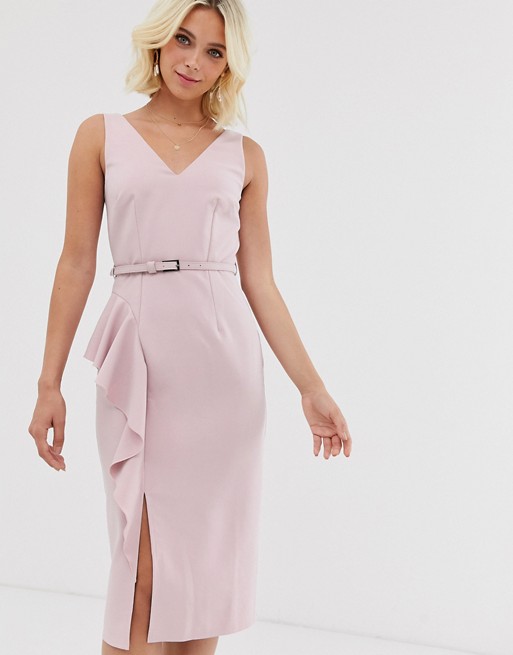 Paper Dolls belted midi dress in stone