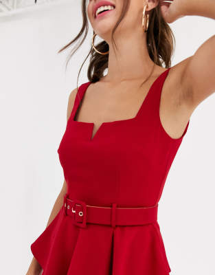 red peplum midi dress