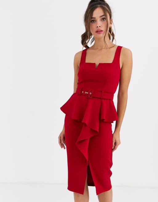 Red peplum hot sale midi dress