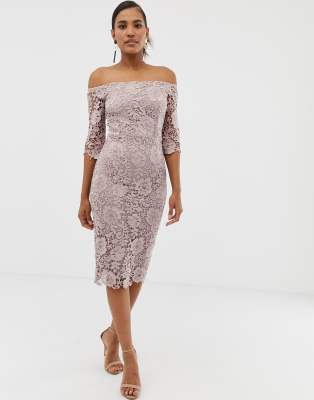 Paper Dolls crochet lace bardot midi 