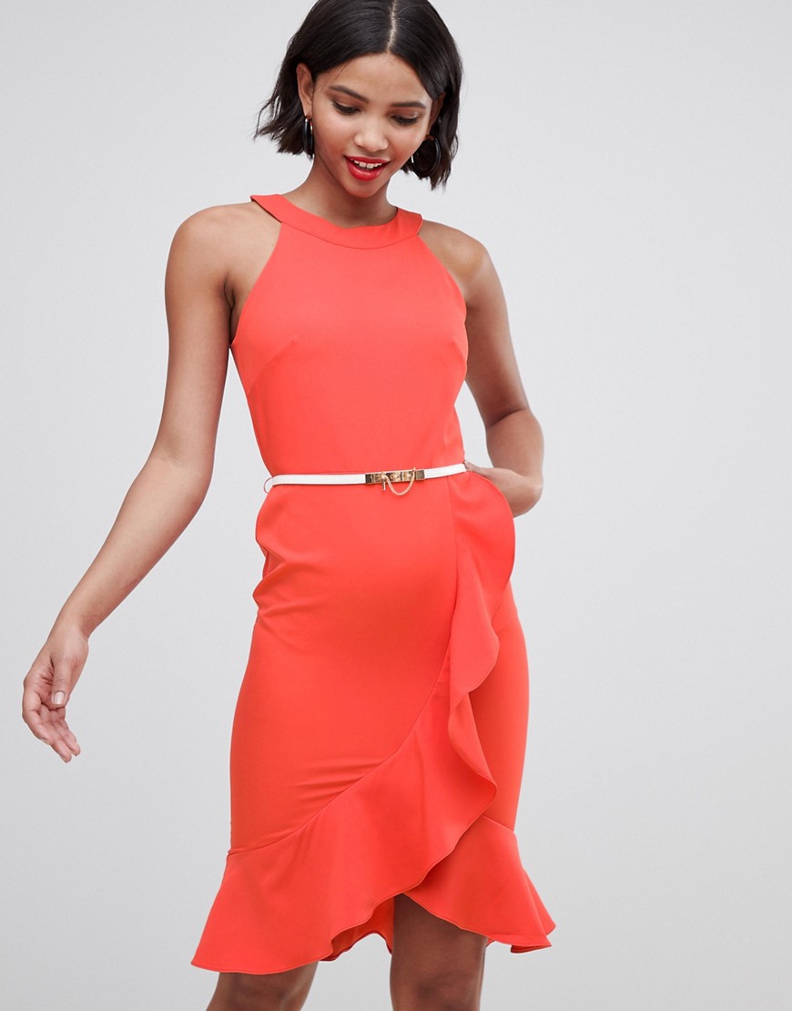 Paper Dolls drill detail sleeveless dress with belt-Red