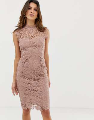 high neck lace cocktail dress