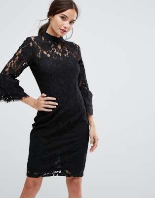 black lace high neck dress