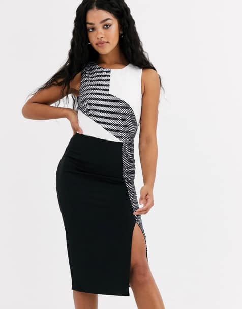 Paper Dolls – Kleid mit Blockstreifen in Schwarzweiß