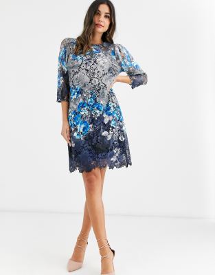 Paper Dolls lace 3/4 sleeve shift dress-Multi