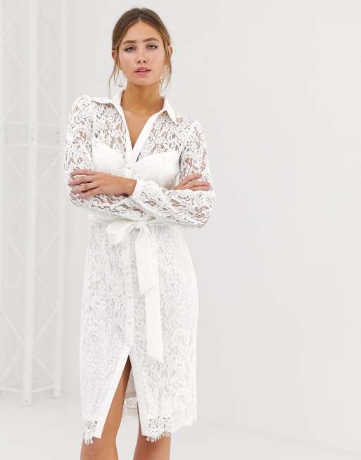 White lace store shirt dress