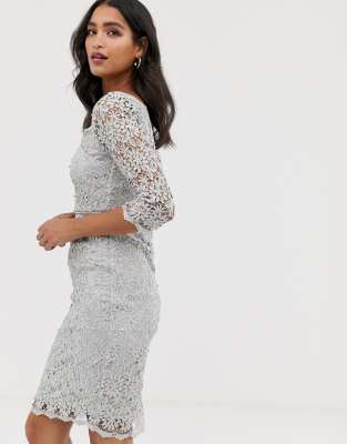 three quarter sleeve grey lace dress