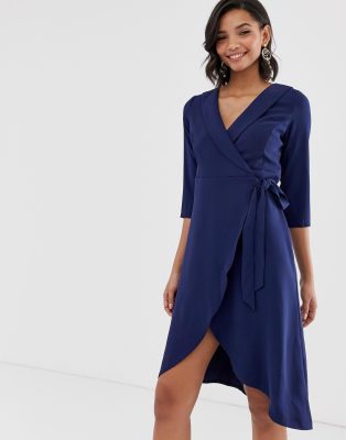 curved hem midi wrap dress