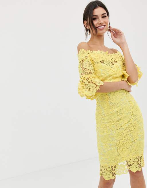 Gold one outlet shoulder crochet dress