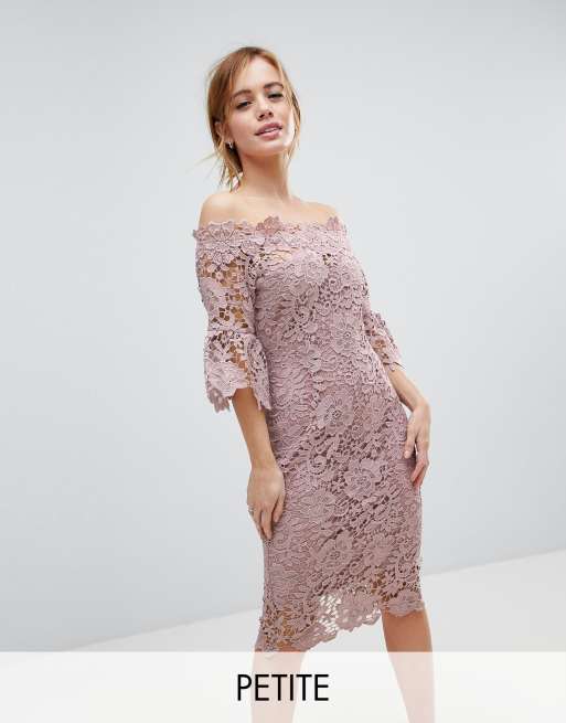 Paper Dolls Petite off shoulder crochet midi dress with frill