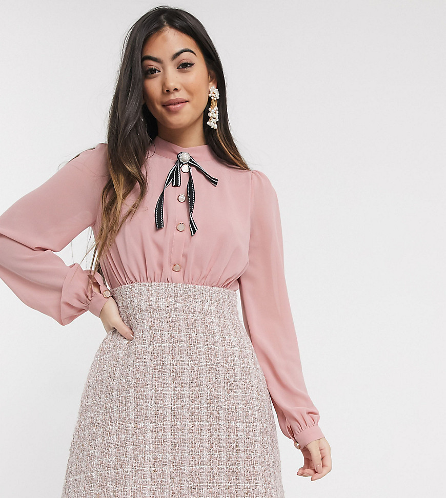 Paper Dolls Petite two in one boucle dress in pink