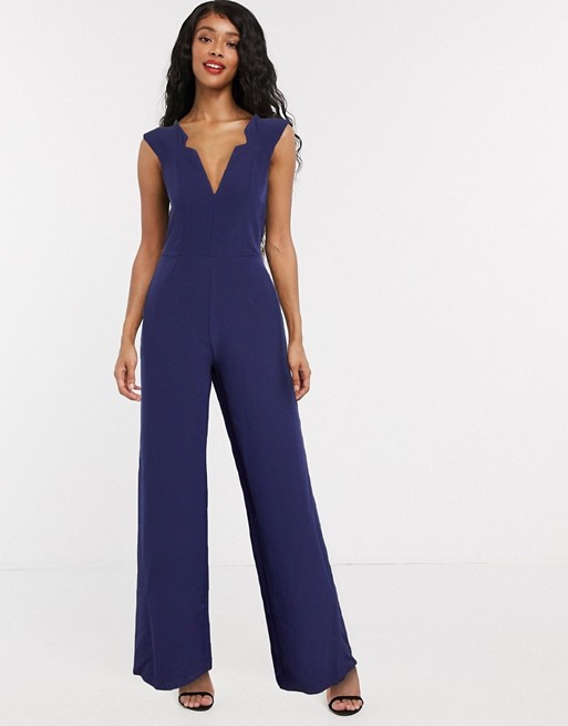 Paper Dolls plunge jumpsuit with notch detail in navy