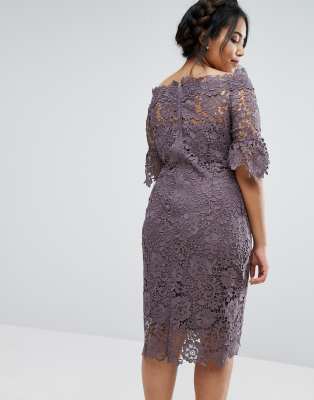 paper dolls lace flute sleeve bardot dress