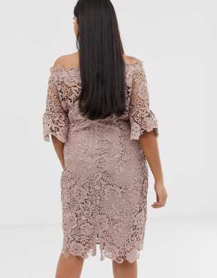 paper dolls lace flute sleeve bardot dress