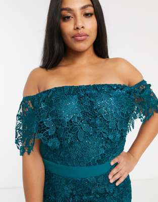 teal bardot dress