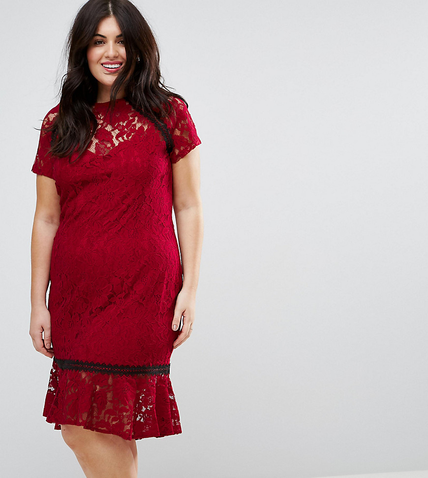 Paper Dolls Plus Cap Sleeve Lace Dress with Crochet Trim-Red - Paper ...