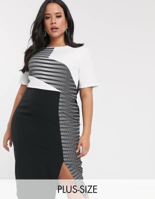 Paper Dolls Plus color block dress in stripe monoMulti Paper Dolls