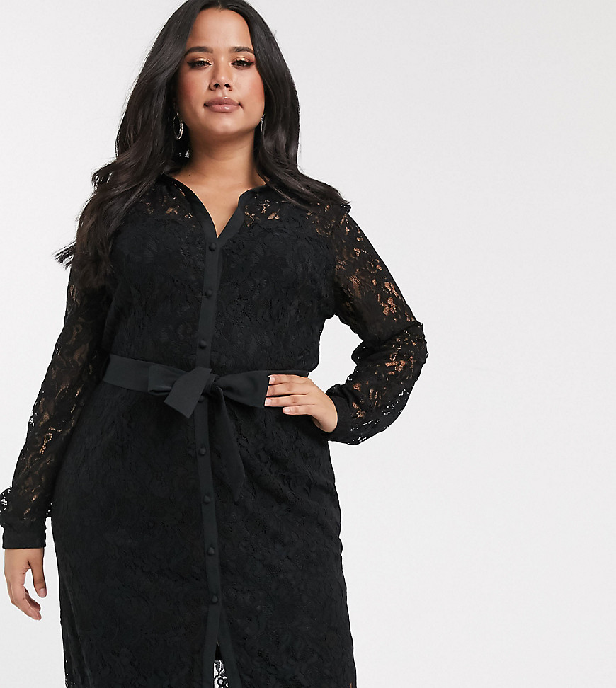 Paper Dolls Plus shirt dress in geo floral lace in black