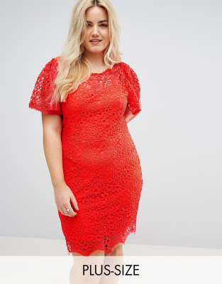 Paper Dolls Plus Short Sleeve Crochet Lace Dress-Orange