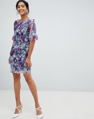 plum lace cold shoulder midi dress