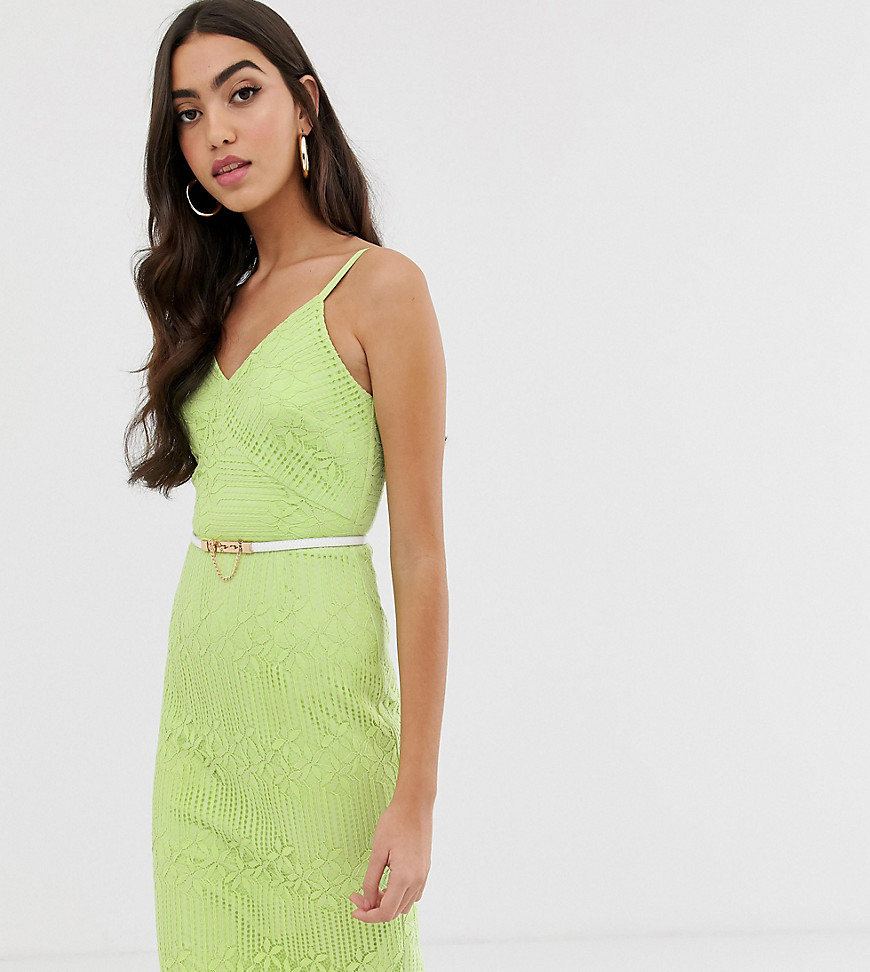 Paper Dolls Tall Cami Strap Lace Dress With Belt In Lime-green