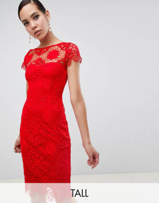 red lace pencil dress