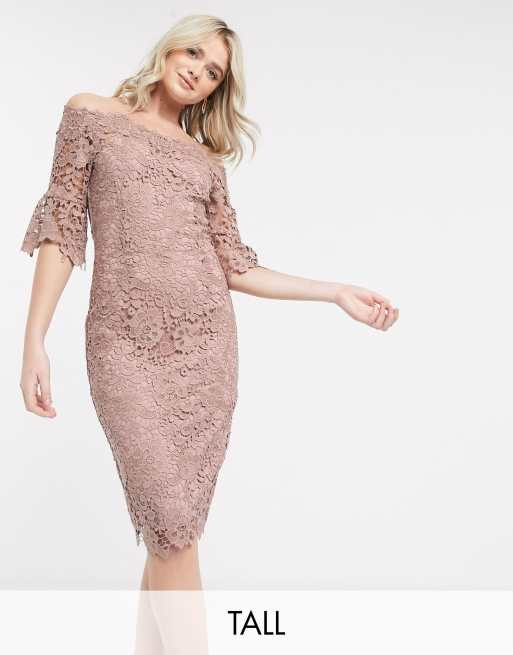 Paper Dolls Tall crochet lace midi pencil dress in pink