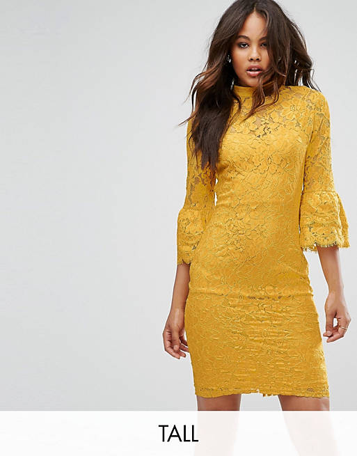 Paper Dolls Tall High Neck Midi Lace Dress with Double Frill Sleeve