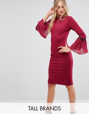 Paper Dolls Tall Long Sleeve Midi Dress-Red