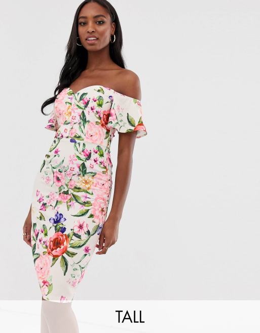 Floral pencil shop dress with sleeves