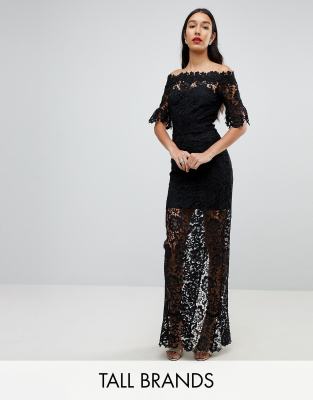 Paper Dolls Tall Off Shoulder Crochet Maxi Dress With Frill Sleeve ASOS