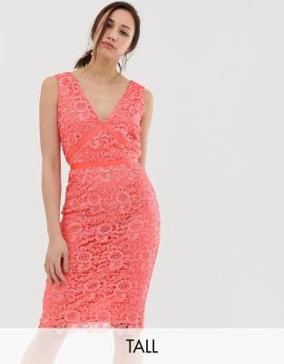 coral v neck dress