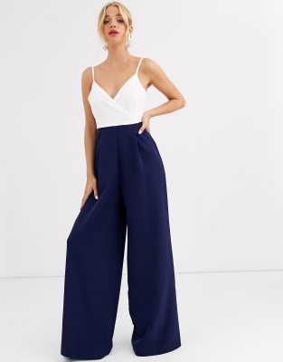 wrap front wide leg jumpsuit