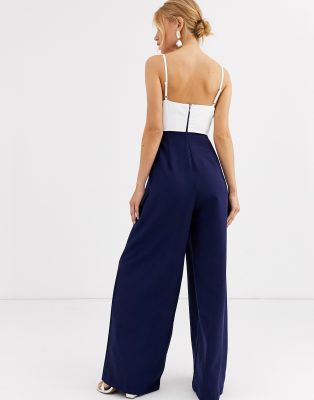 wrap front wide leg jumpsuit