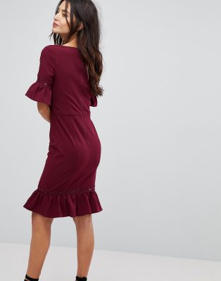 frill hem midi dress with sleeves