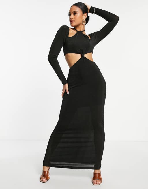 Parallel Lines – 2-in-1-Maxikleid in Schwarz mit Zierausschnitt
