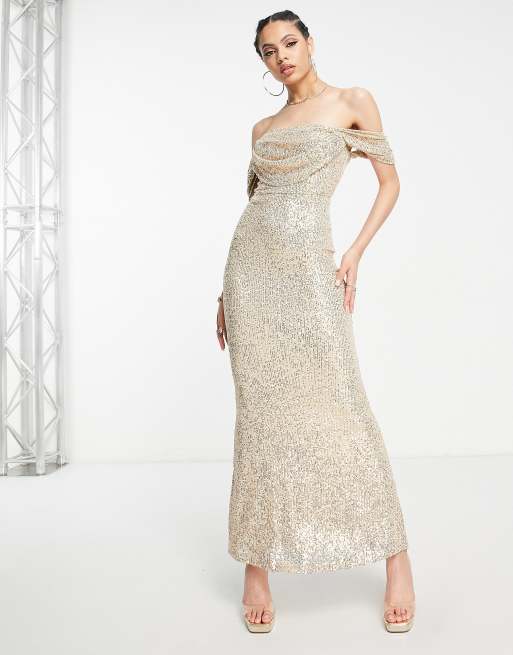 Gold sequin fishtail outlet dress