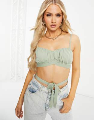 Parallel Lines crop top with cut out detail in khaki - ASOS Price Checker
