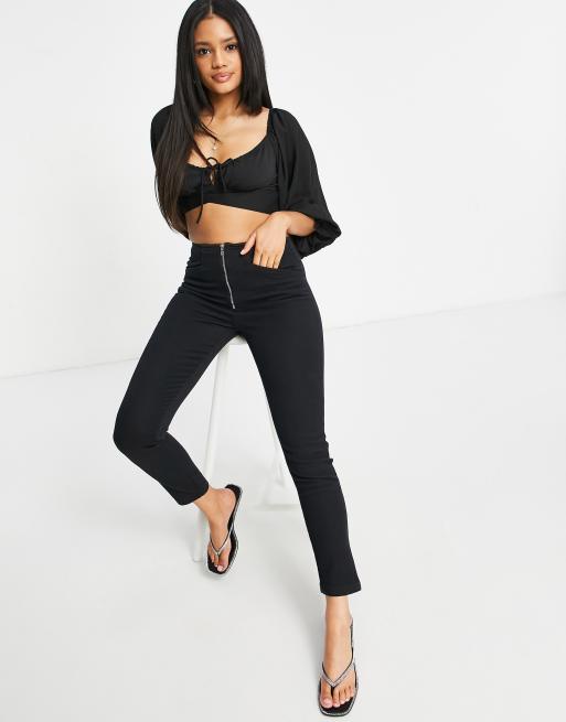 Parallel Lines crop top with balloon sleeves in black