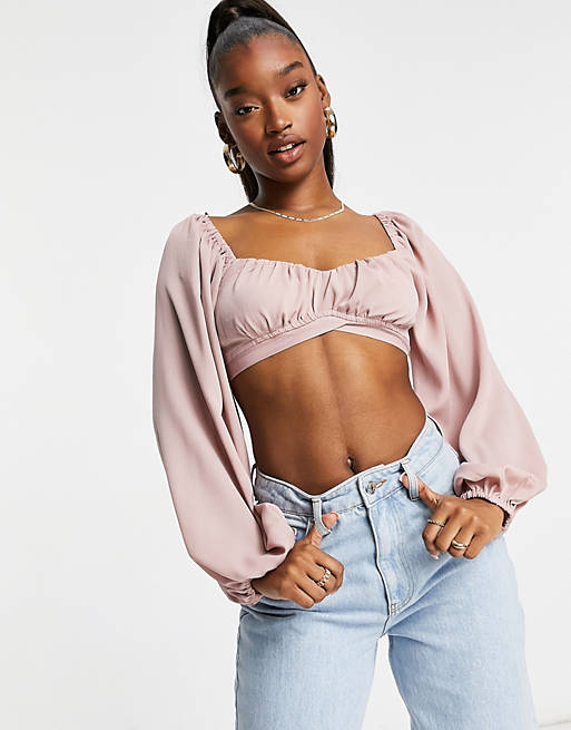 Parallel Lines crop top with blouson sleeves in pink