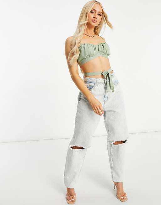 Parallel Lines crop top with cut out detail in khaki, 4 of 4