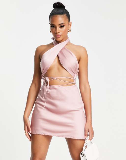 strapless open back dress Tina Holly Couture TW079 Fuchsia Berry Crossover Plunging Neckline Wit