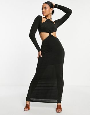 Parallel Lines cut out 2-in-1 maxi dress in black