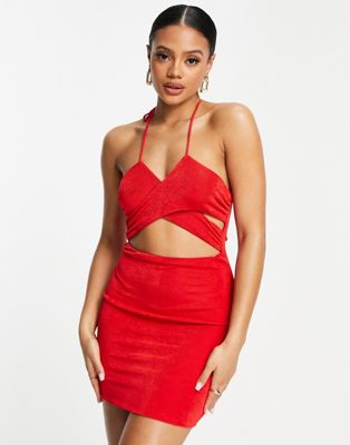 Parallel Lines cut out cross front mini dress in red