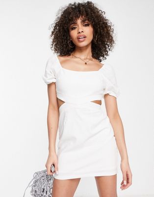Parallel Lines cut-out mini dress in white