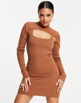 Parallel Lines cut out overlayer mini dress in brown - ASOS Price Checker
