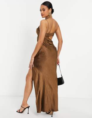 brown cowl dress